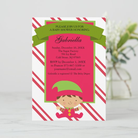 Kerstjongetje Elf - Uitnodiging tot Baby shower (Staand voorkant)