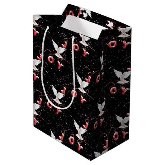 Kerstjoy Dove en Snowflakes Medium Cadeauzakje (Achterkant Gekanteld)