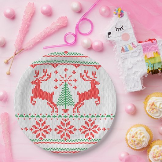 kerstjumperstijl breipatroon papieren bordje (Feest)