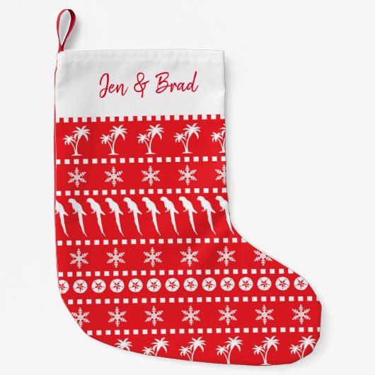 Kerstjumperstijlparrots en palmbomen rood kleine kerstsok (Voorkant)