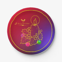 Kerstkaarde Holly Line Drawing Red & Blue 7" Papieren Bordje