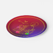 Kerstkaarde Holly Line Drawing Red & Blue 7" Papieren Bordje (Gekanteld)