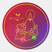 Kerstkaarde Holly Line Drawing Red & Blue Squ Ronde Sticker (Voorkant)