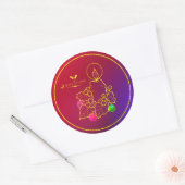 Kerstkaarde Holly Line Drawing Red & Blue Squ Ronde Sticker (Envelop)