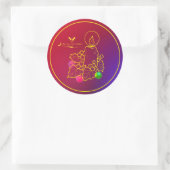 Kerstkaarde Holly Line Drawing Red & Blue Squ Ronde Sticker (Tas)