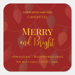 Kerstkaars Bewerkbaar   Merry & Bright Vierkante Sticker