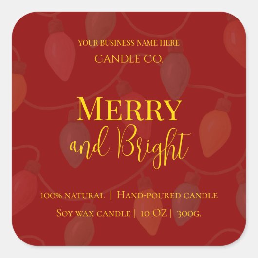 Kerstkaars Bewerkbaar | Merry & Bright Vierkante Sticker (Voorkant)