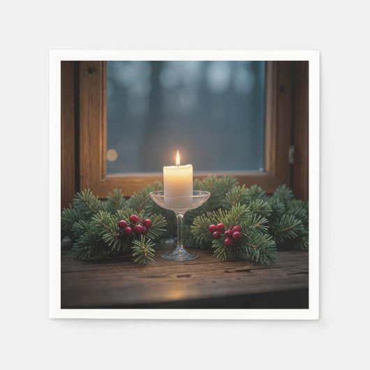 Kerstkaars bij het venster van de boerderij servet (Voorkant)