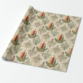 Kerstkaars Damast Patroon Naadloos Vintage Cadeaupapier