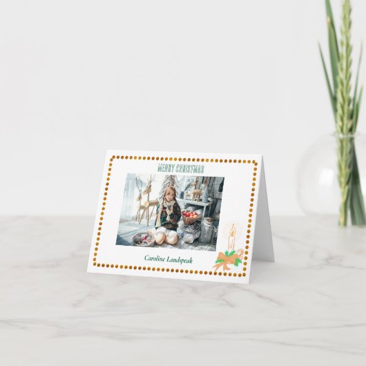 Kerstkaars en gouden Stippen met foto Feestdagen Kaart (Voorkant)