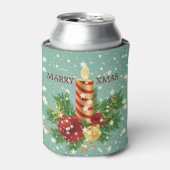 Kerstkaars en sneeuwvlokken blikjeskoeler (Blikje Voorkant)