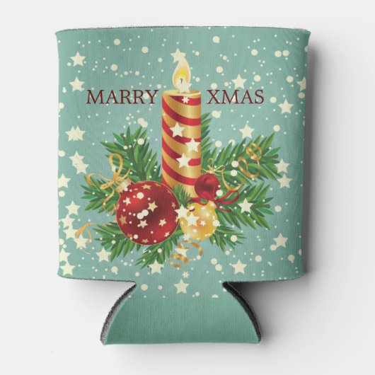 Kerstkaars en sneeuwvlokken blikjeskoeler (Voorkant)