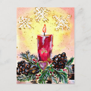 Kerstkaars en Sneeuwvlokken Briefkaart