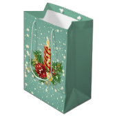 Kerstkaars en sneeuwvlokken medium cadeauzakje (Voorkant Gekanteld)