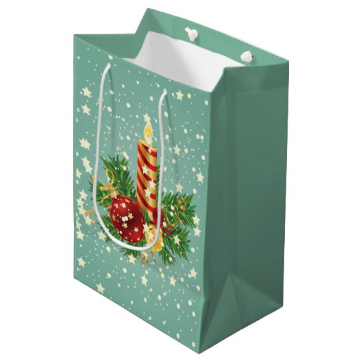 Kerstkaars en sneeuwvlokken medium cadeauzakje (Voorkant Gekanteld)