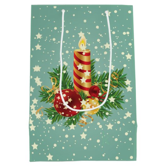 Kerstkaars en sneeuwvlokken medium cadeauzakje (Achterkant)