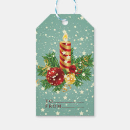 Kerstkaars en sneeuwvlokken Sjabloon Cadeaulabel