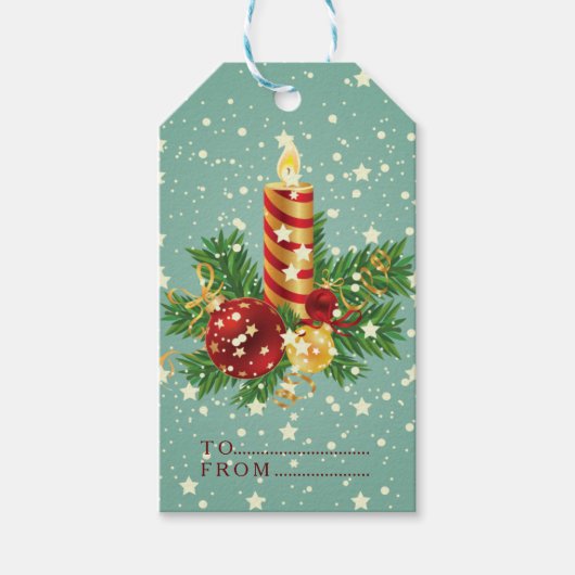 Kerstkaars en sneeuwvlokken Sjabloon Cadeaulabel (Voorkant)