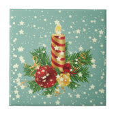 Kerstkaars en sneeuwvlokken tegeltje (Voorkant)