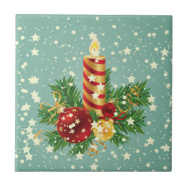 Kerstkaars en sneeuwvlokken tegeltje