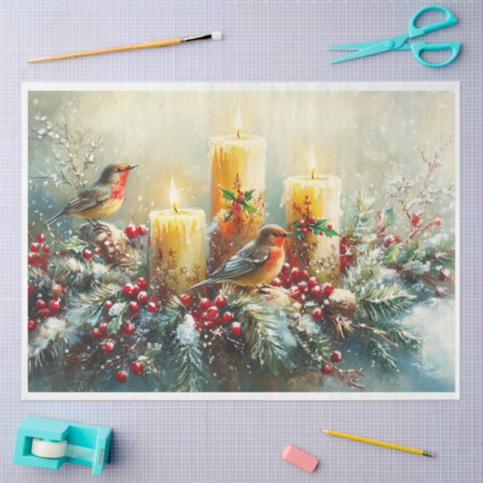 Kerstkaars en vogels tissuepapier (Craft)
