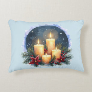 Kerstkaars gloed met poinsettia's accent kussen