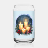 Kerstkaars gloed met poinsettia's blikvorm glas (Voorkant)