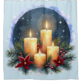 Kerstkaars gloed met poinsettia's douchegordijn (Voorkant)