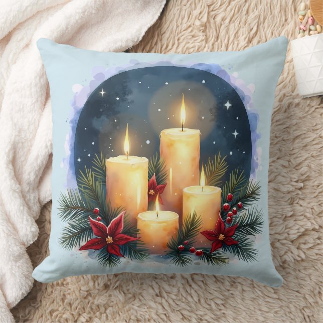 Kerstkaars gloed met poinsettia's kussen (Deken)