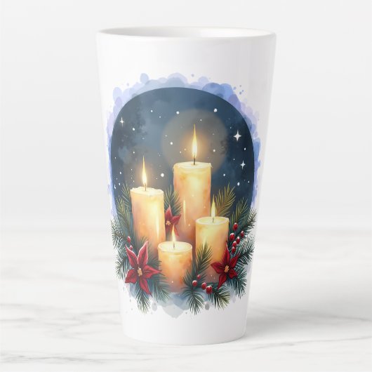 Kerstkaars gloed met poinsettia's latte mok (Voorkant)