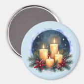 Kerstkaars gloed met poinsettia's magneet (Voorkant / Achterkant)