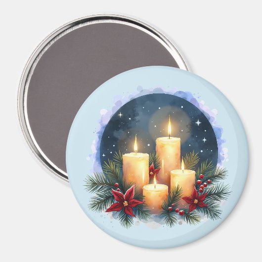 Kerstkaars gloed met poinsettia's magneet (Voorkant / Achterkant)