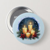 Kerstkaars gloed met poinsettia's ronde button 7,6 cm (Voorkant /achterkant)