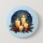 Kerstkaars gloed met poinsettia's ronde button 7,6 cm (Voorkant)