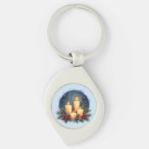 Kerstkaars gloed met poinsettia's sleutelhanger