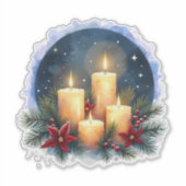 Kerstkaars gloed met poinsettia's sticker (Voorkant)