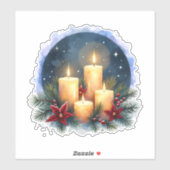 Kerstkaars gloed met poinsettia's sticker (Vel)