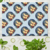 Kerstkaars gloed met poinsettia's theedoek (Gevouwen)