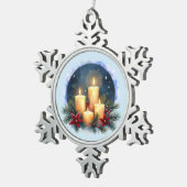 Kerstkaars gloed met poinsettia's tin sneeuwvlok ornament (Rechts)