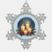 Kerstkaars gloed met poinsettia's tin sneeuwvlok ornament (Voorkant)