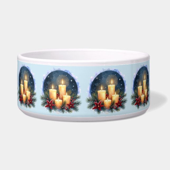 Kerstkaars gloed met poinsettia's voerbakje (Voorkant)