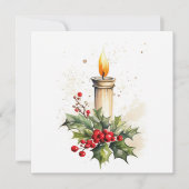 Kerstkaars Holly bladeren en bessen schilderen Feestdagenkaart (Voorkant)