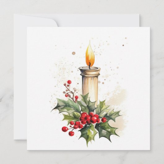 Kerstkaars Holly bladeren en bessen schilderen Feestdagenkaart (Voorkant)