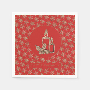 Kerstkaars Holly Snowflakes Red en Gold Servet