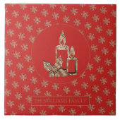 Kerstkaars Holly Snowflakes Red en Gold Tegeltje (Voorkant)