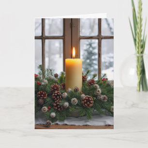 Kerstkaars in een dennenboom centerpiece kaart
