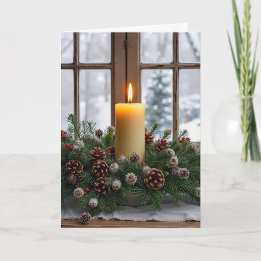 Kerstkaars in een dennenboom centerpiece kaart (Voorkant)