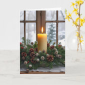 Kerstkaars in een dennenboom centerpiece kaart (Gele Bloem)