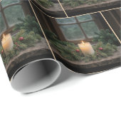 Kerstkaars in het venster van de boerderij cadeaupapier (Rol Hoek)