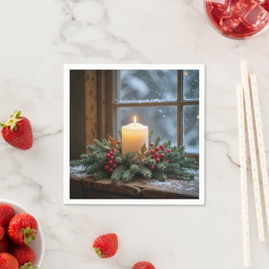 Kerstkaars in het winterraam servet (Insitu)